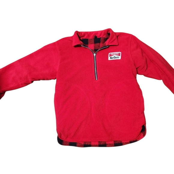 Marlboro Reversible Fleece Jacket Men's Medium Red Black Buffalo Check - Picture 8 of 10